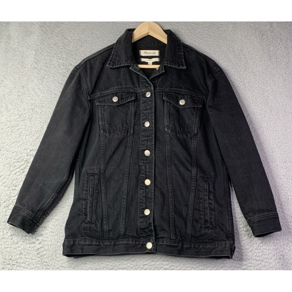 Madewell Trucker Jean Jacket Womens Size Small Oversized Denim Washed Black